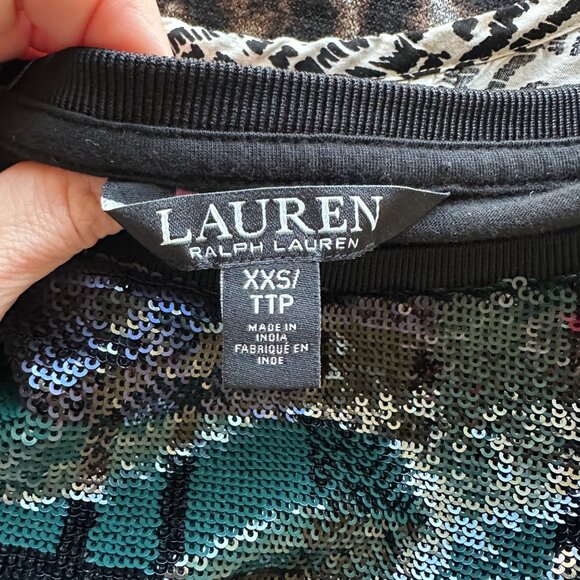 Lauren Ralph Lauren Sequined Plaid Top Multi Womens Size XXS Holiday Old Money - Picture 7 of 9